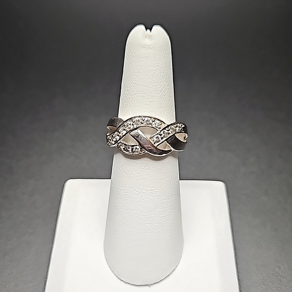IBB CN Jewelry - Sterling Silver Zircon Ring Y2K Marked IBB CN Weave Design Size 7